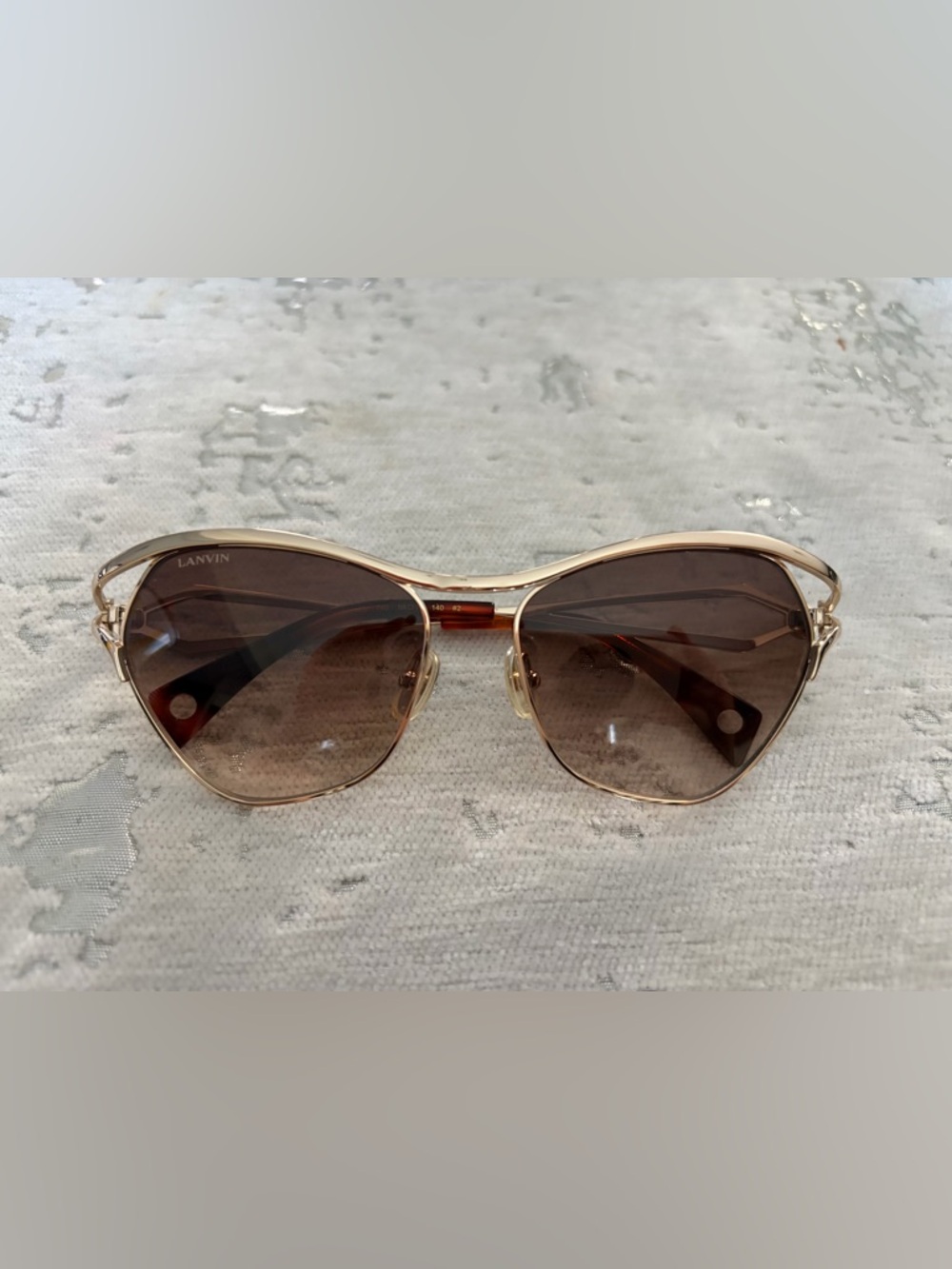 Lanvin Gold Frame Brown Gradient Cat Eye Sunglasses